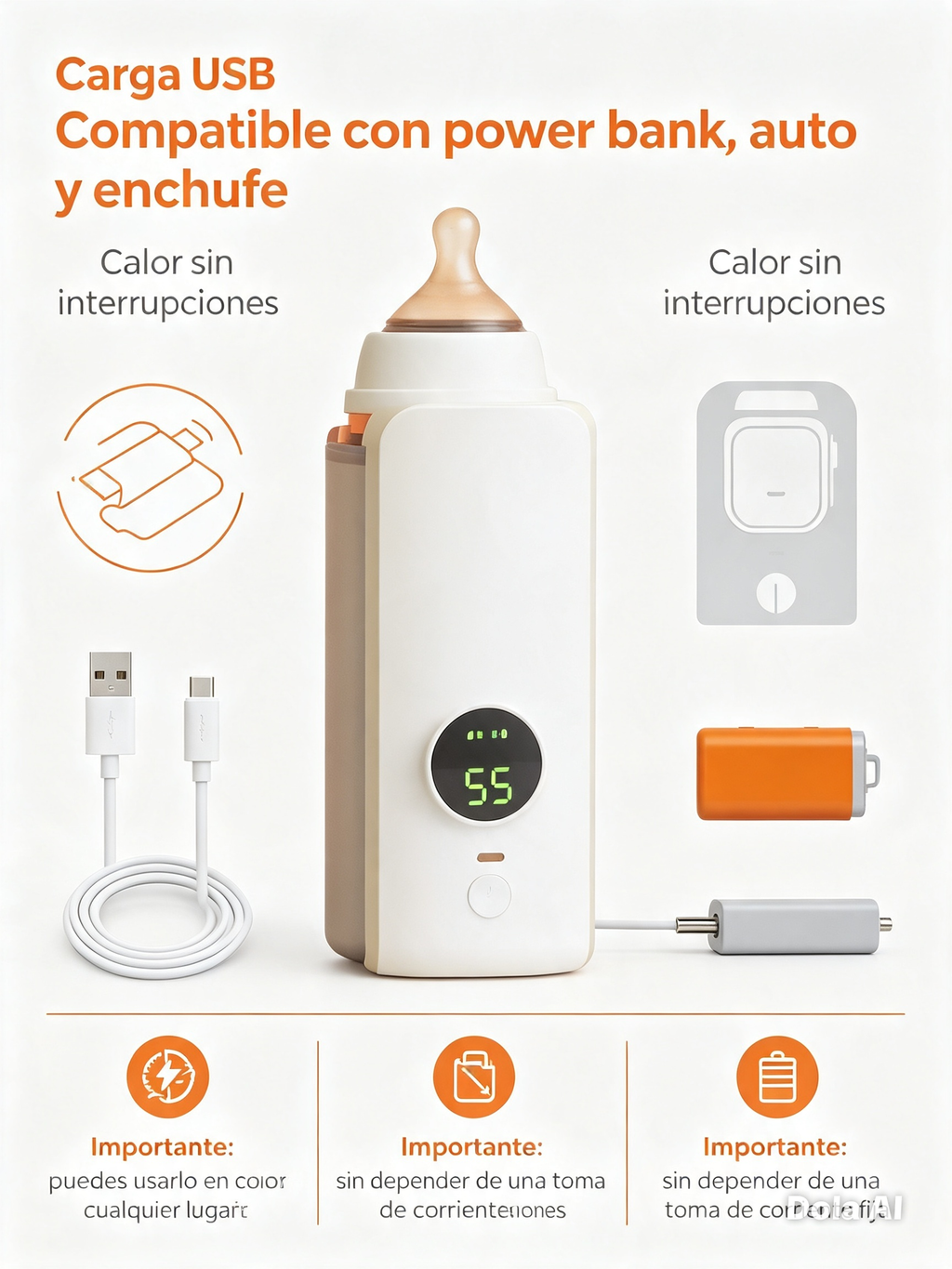 Calienta Biberones Portátil Inteligente | Temperatura Perfecta en Segundos