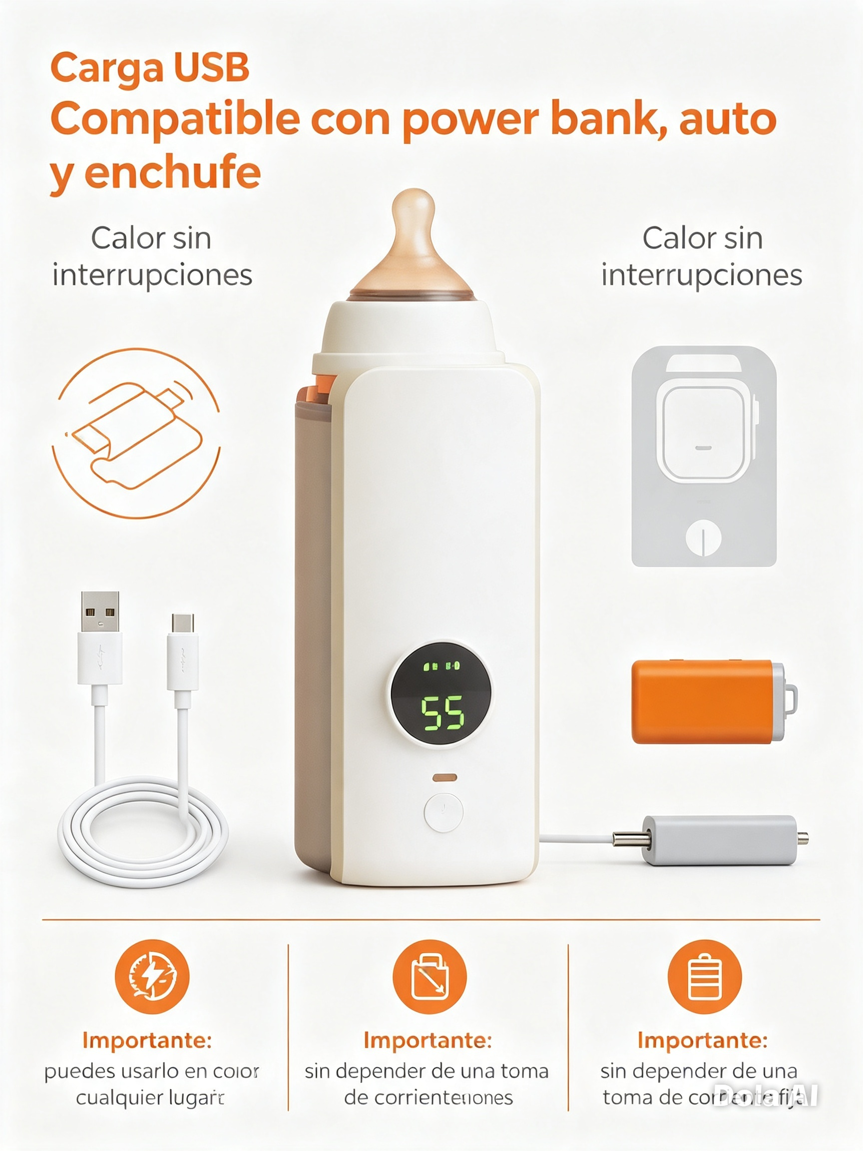 Calienta Biberones Portátil Inteligente | Temperatura Perfecta en Segundos